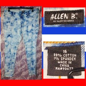 Allen B by Allen Schwartz Blue/Wht Acid Wash Skinny Jeans w/Ankle Zippers Sz 16